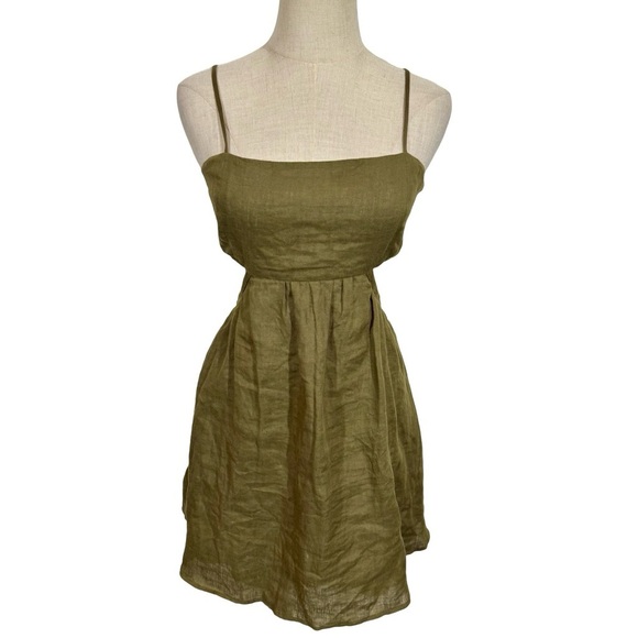Willard Road Kayleigh 100% Linen Cutout Mini Dress in Seaweed Green - Picture 4 of 12